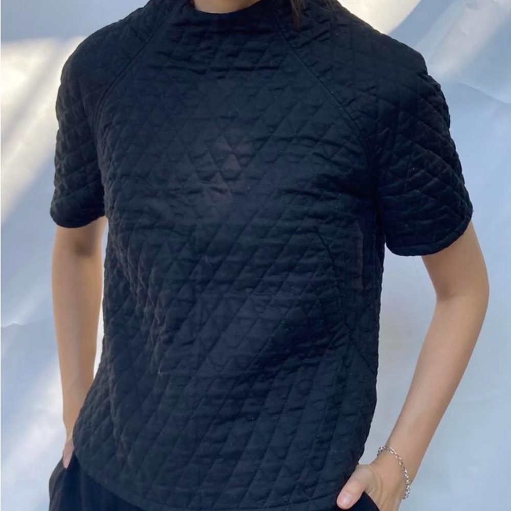 Quilted mock neck blouse